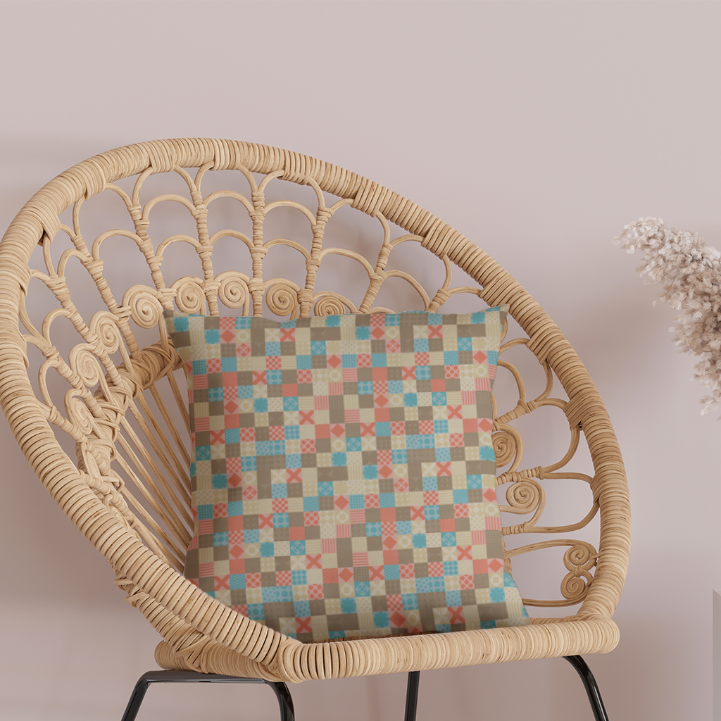 Renkli Modern Geometrik Kare Desen Dekoratif Kırlent Kılıfı