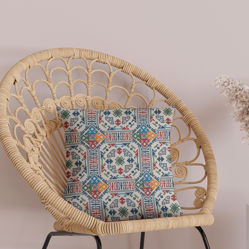 Çok Renkli Etnik Geometrik Motif Dekoratif Kırlent Kılıfı