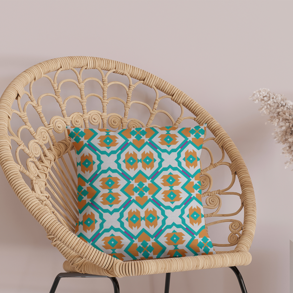 Orange and Turquoise Geometric Pattern Decorative pillow cover