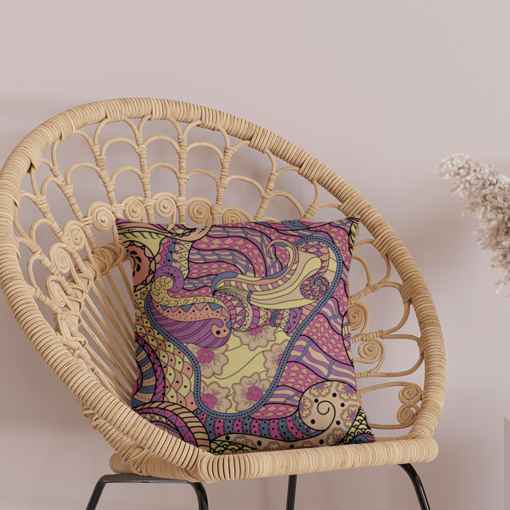 Psychedelic Zentangle Çiçek Dekoratif Kırlent Kılıfı