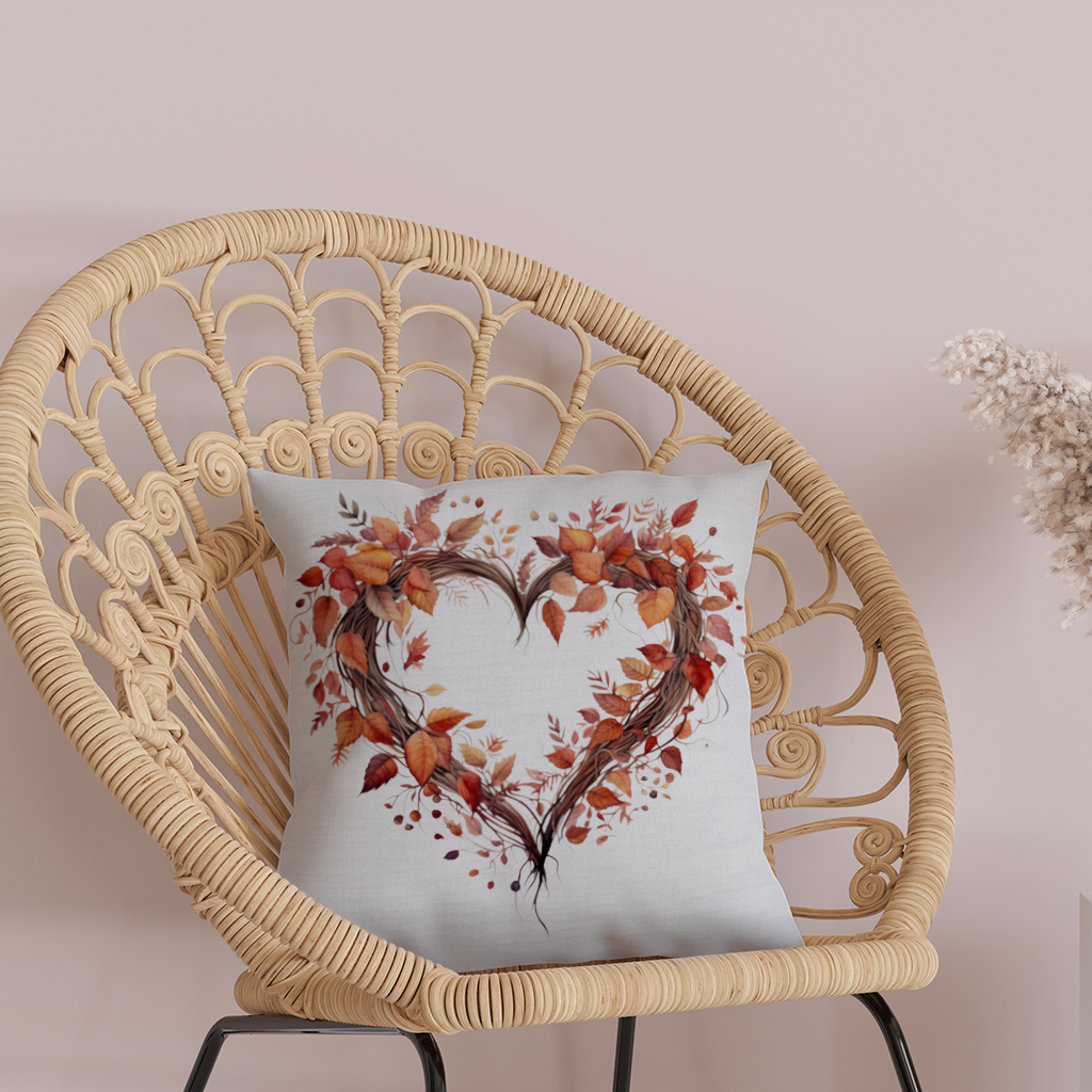 Autumn Leaves Heart Wreath Decorative pillow cover