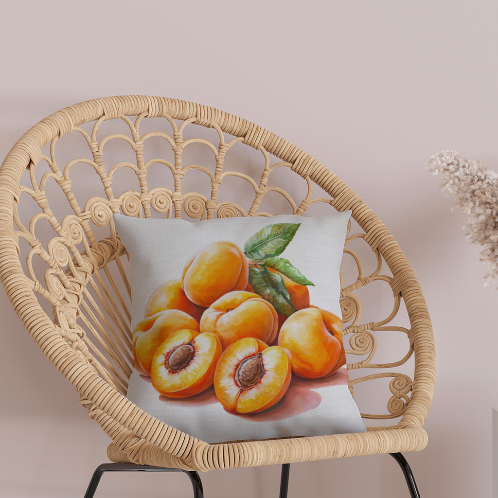 Watercolor Apricot and Leaves Decorative pillow cover