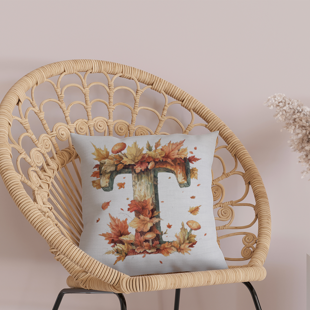 Autumn Leaf Wooden Letter T Decorative pillow cover