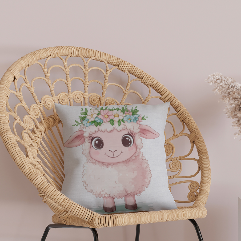 Kawaii Flower Crown Pink Lamb Decorative pillow cover