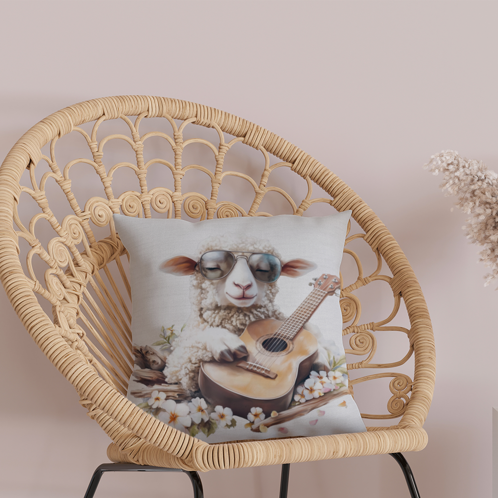 Cool Sheep Playing Ukulele with Flowers Decorative pillow cover