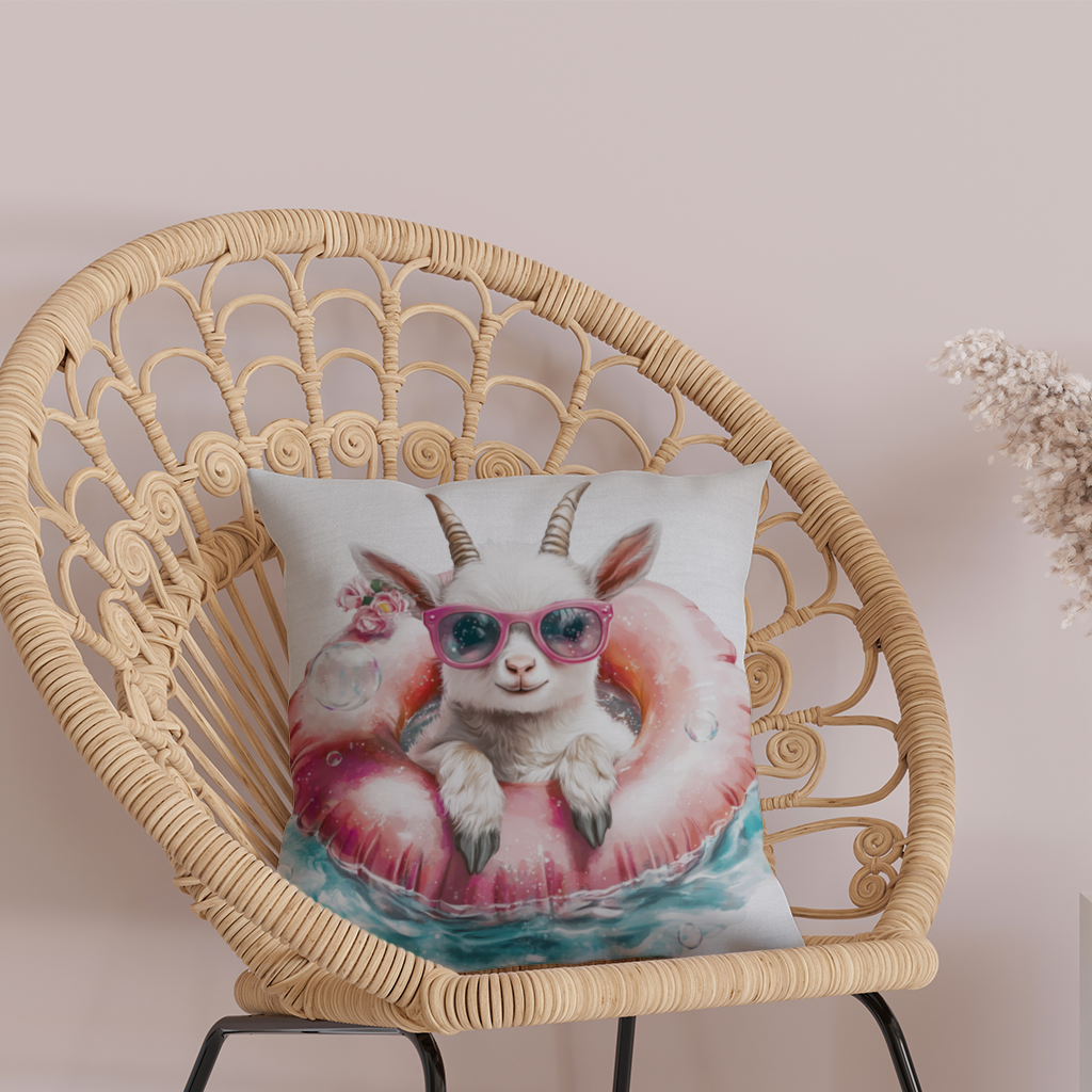 Baby Goat in Pink Pool Ring Decorative pillow cover