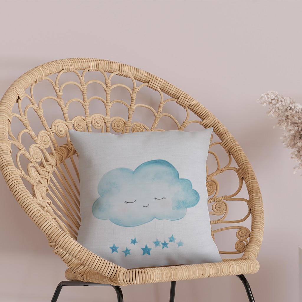 Watercolor Sleepy Cloud and Blue Stars Decorative pillow cover