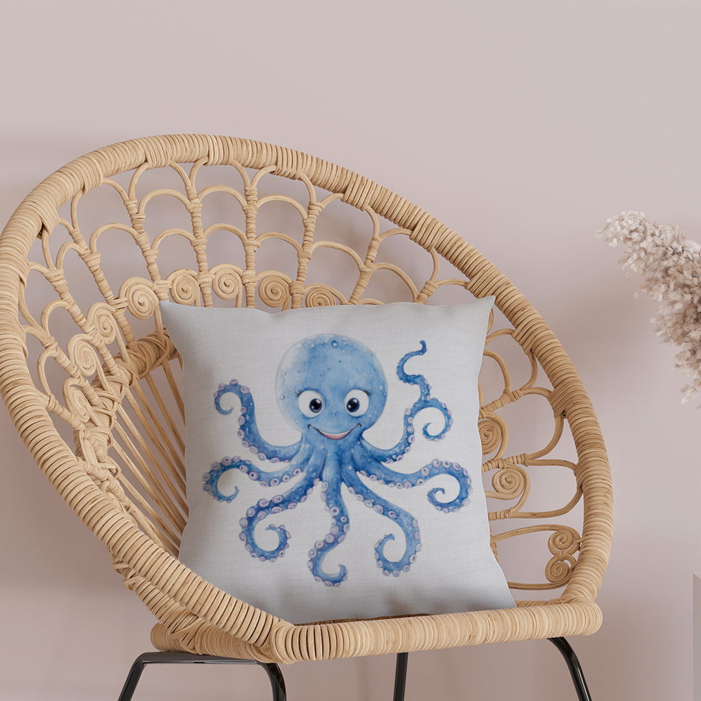 Cute Blue Watercolor Octopus Decorative pillow cover