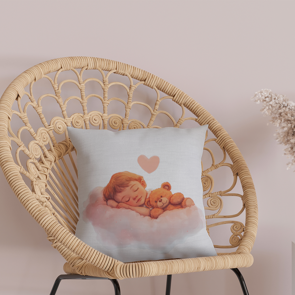 Sleeping Baby on Cloud with Teddy Bear Decorative pillow cover