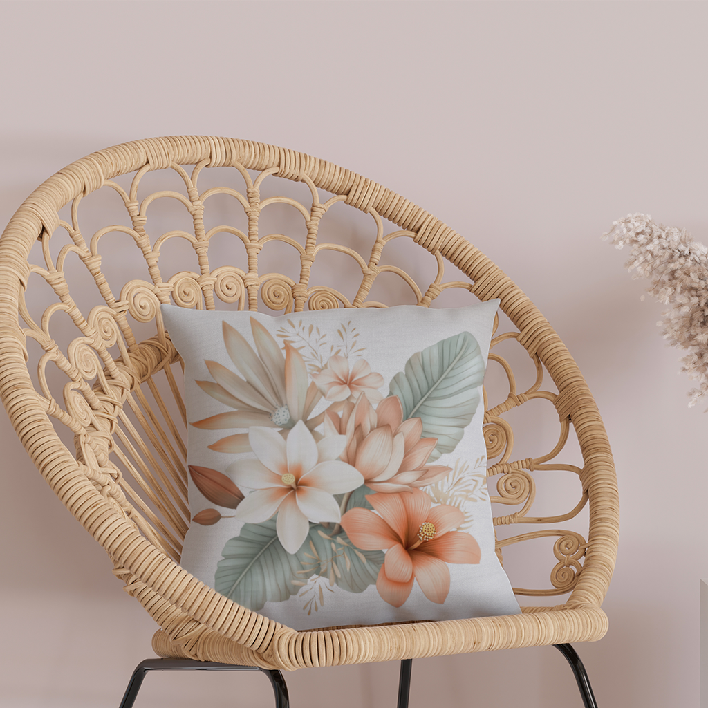 Soft Peach Tropical Floral Bouquet Decorative pillow cover