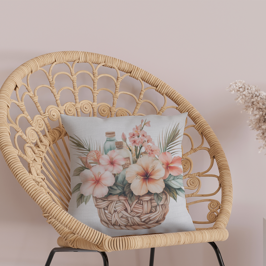 Tropical Hibiscus Flower Woven Basket Decorative pillow cover