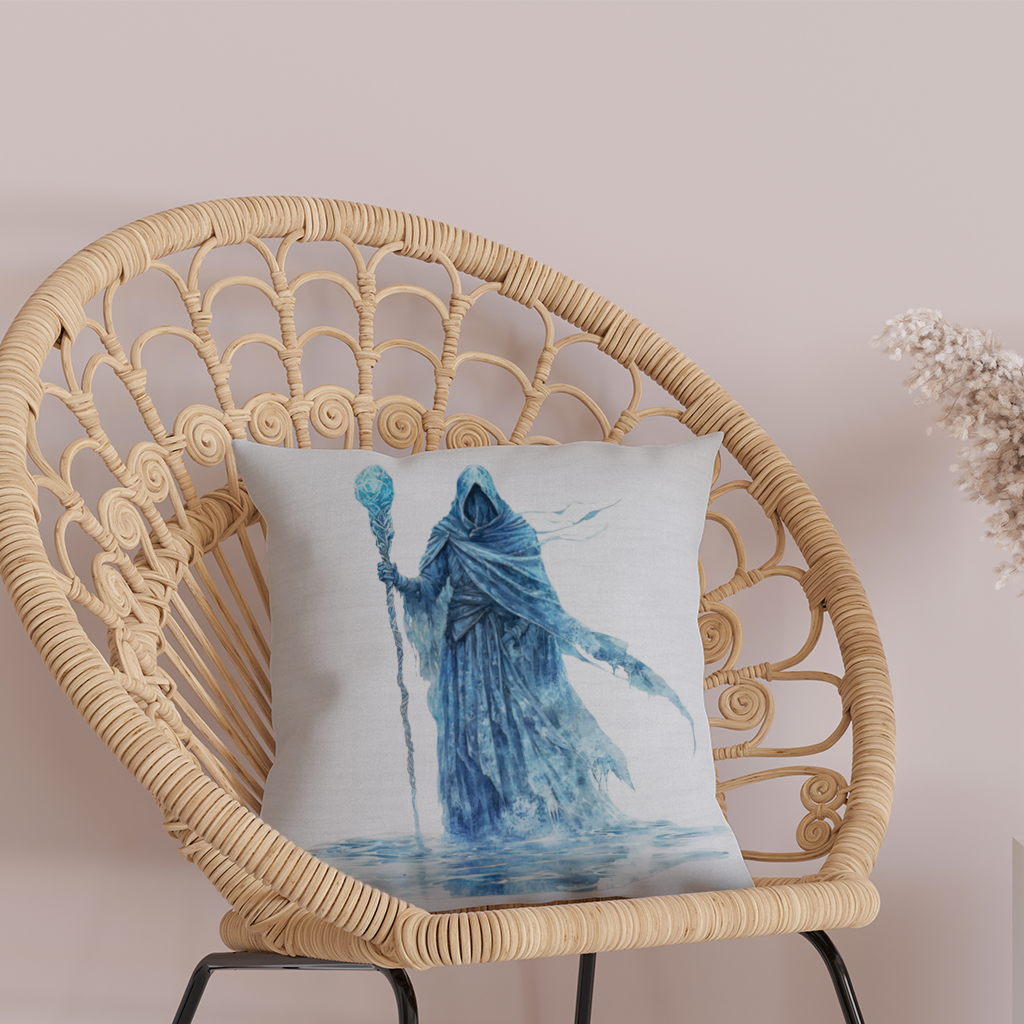 Blue Frost Mage Hooded Wizard Staff Decorative pillow cover