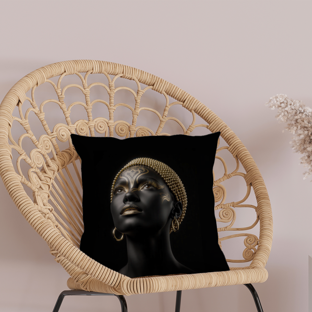 Gold Afrofuturistic Black Woman Decorative pillow cover
