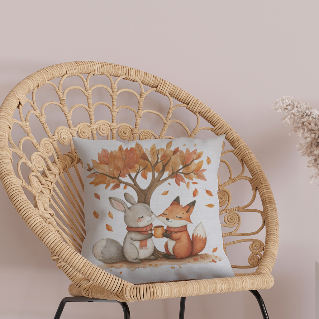 Cozy Autumn Fox and Rabbit Decorative pillow cover