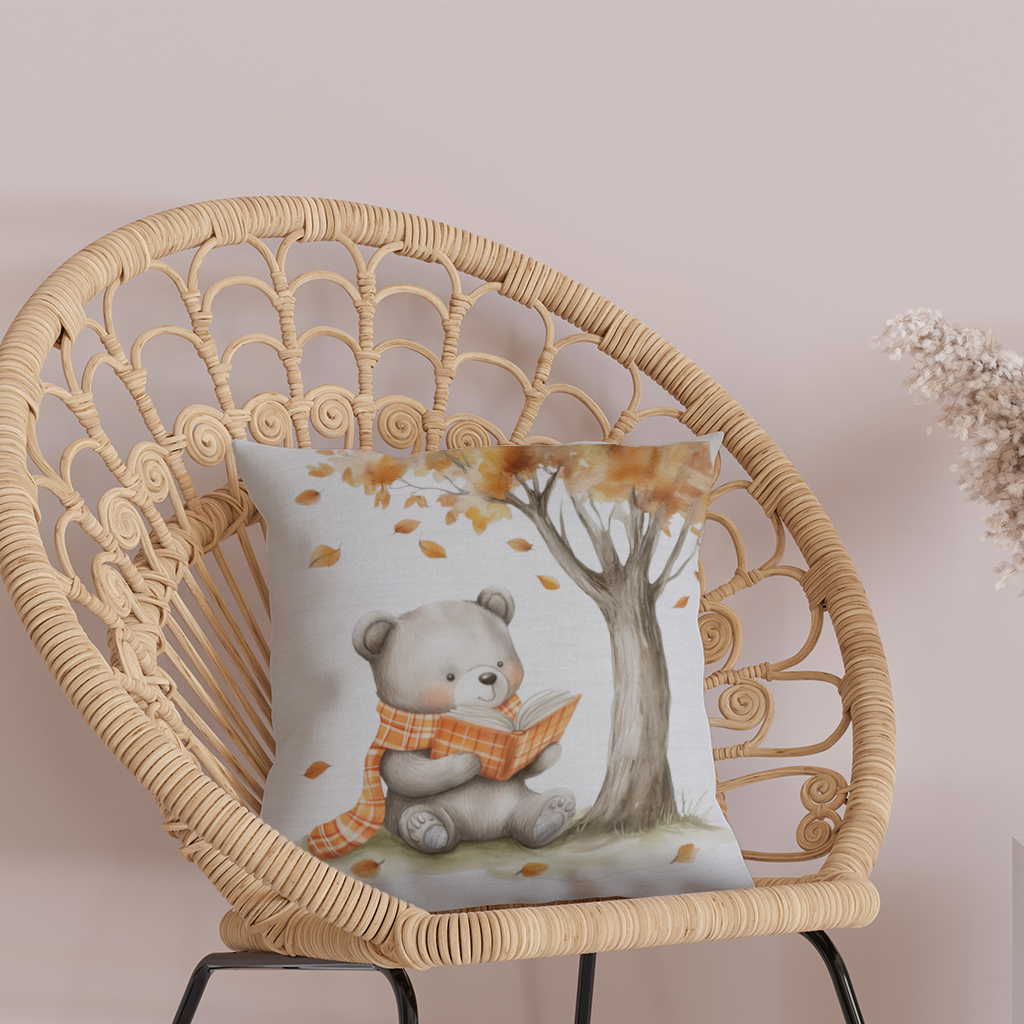 Reading Bear with Orange Scarf Decorative pillow cover