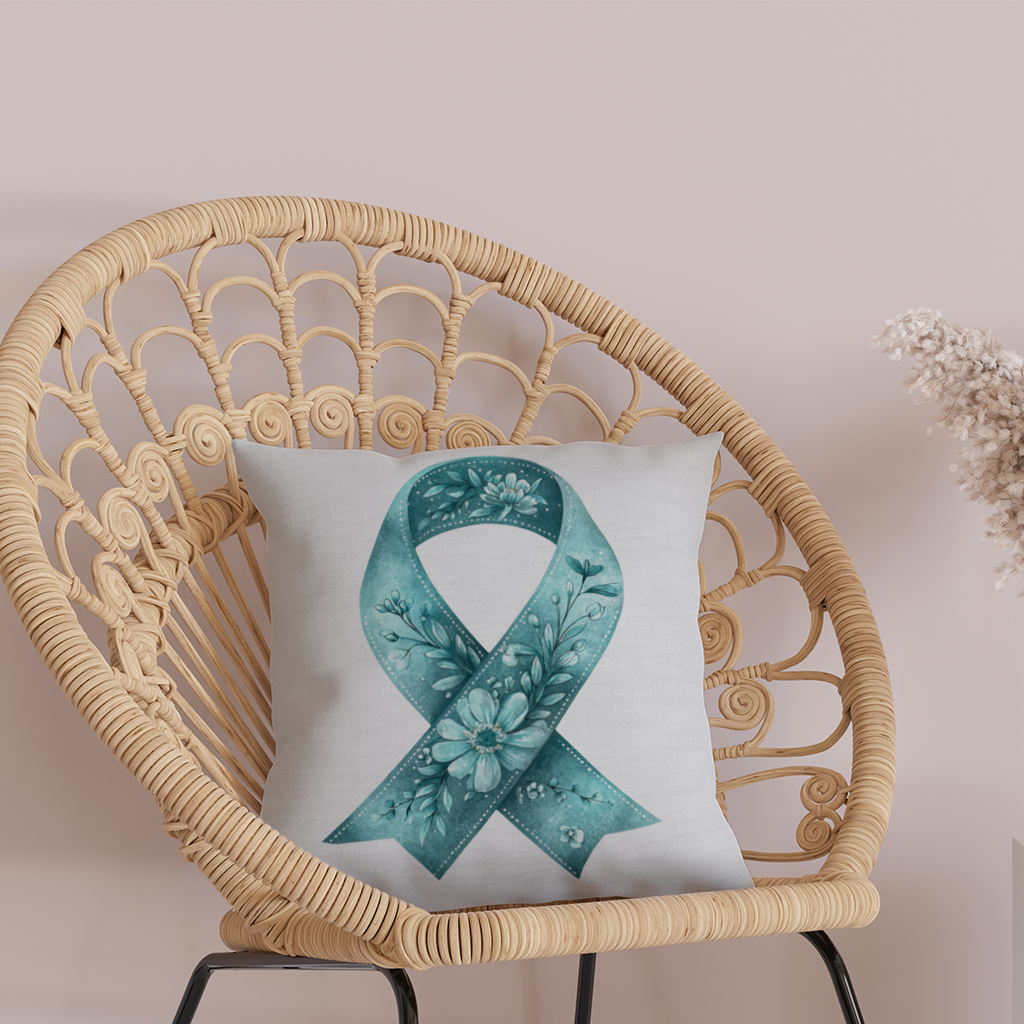 Floral Teal Awareness Ribbon Decorative pillow cover