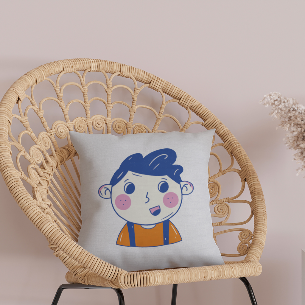 Cute Smiling Boy with Blue Hair Decorative pillow cover