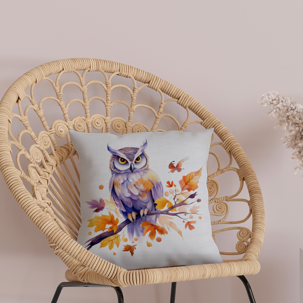 Whimsical Autumn Owl and Butterfly Decorative pillow cover