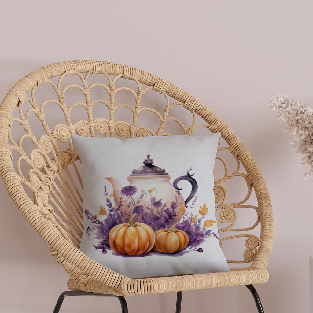 Vintage Purple Floral Pumpkin Teapot Decorative pillow cover