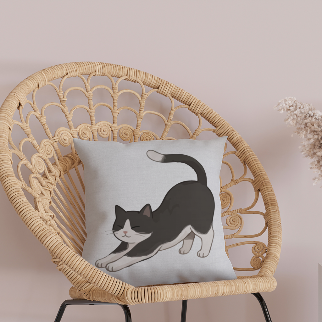 Stretching Tuxedo Cat Decorative pillow cover