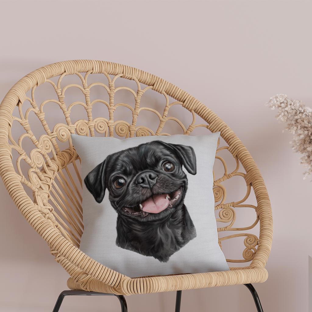 Happy Black Pug Face Decorative pillow cover