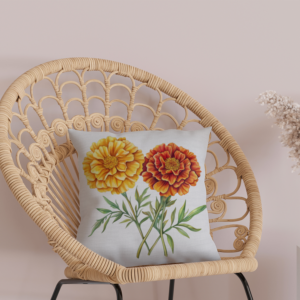 Botanical Yellow Orange Marigold Decorative pillow cover