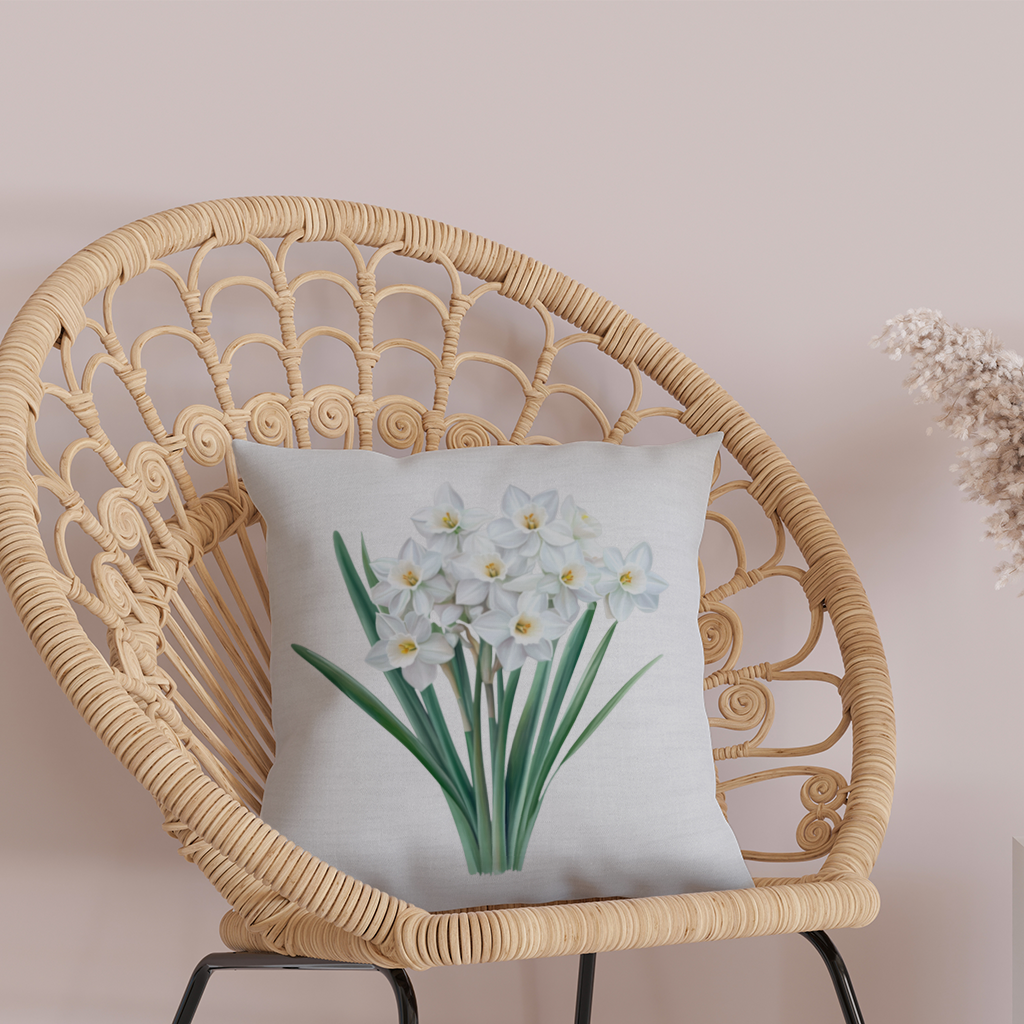 White Daffodil Bouquet Botanical Decorative pillow cover