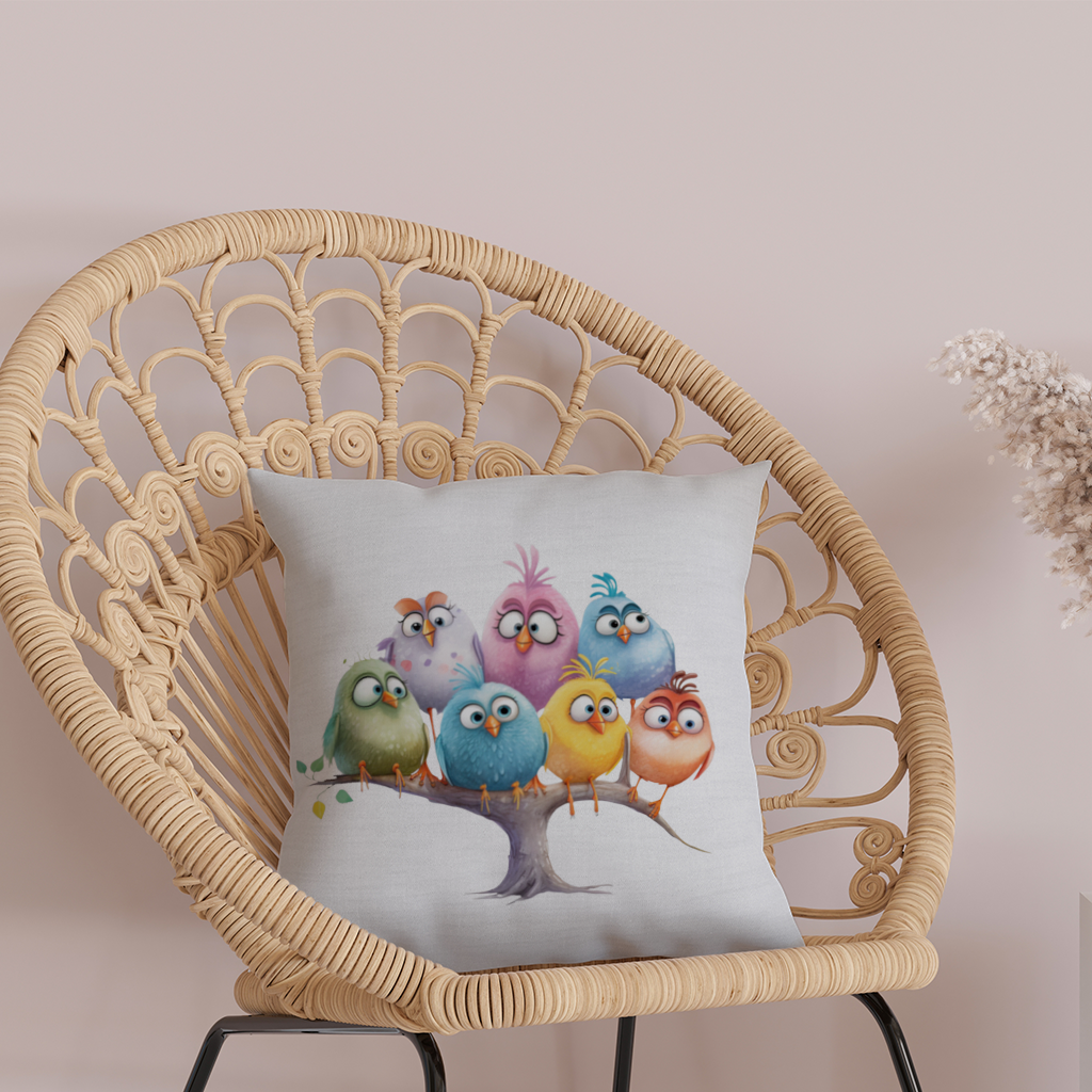 Whimsical Colorful Birds on Branch Decorative pillow cover