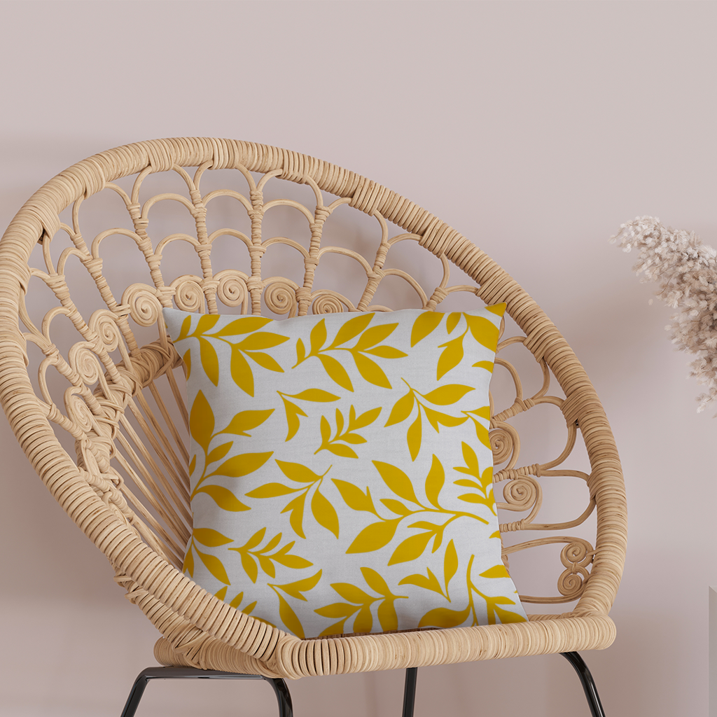 Mustard Yellow Botanical Leaves Decorative pillow cover