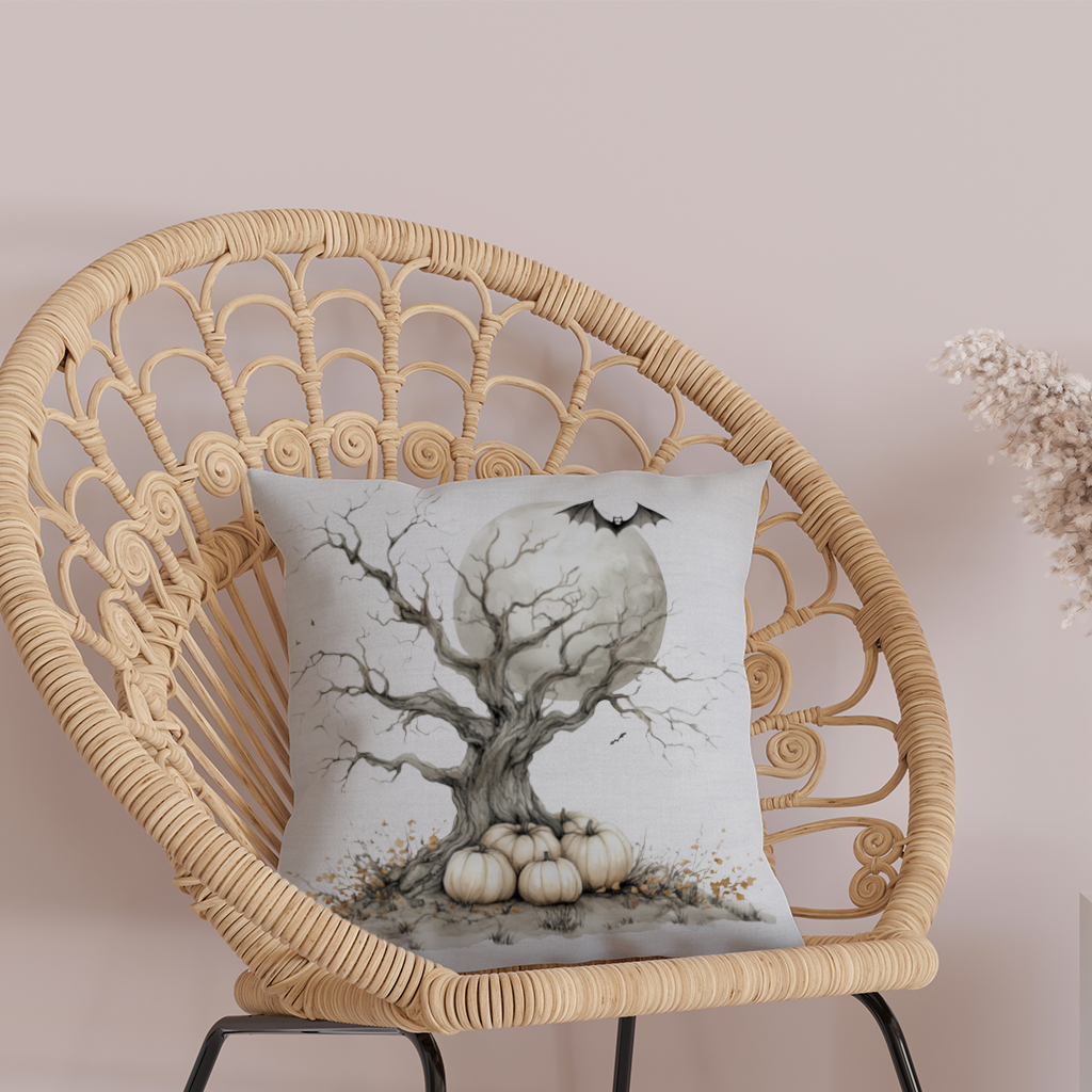 Spooky Tree with White Pumpkins Moon Decorative pillow cover