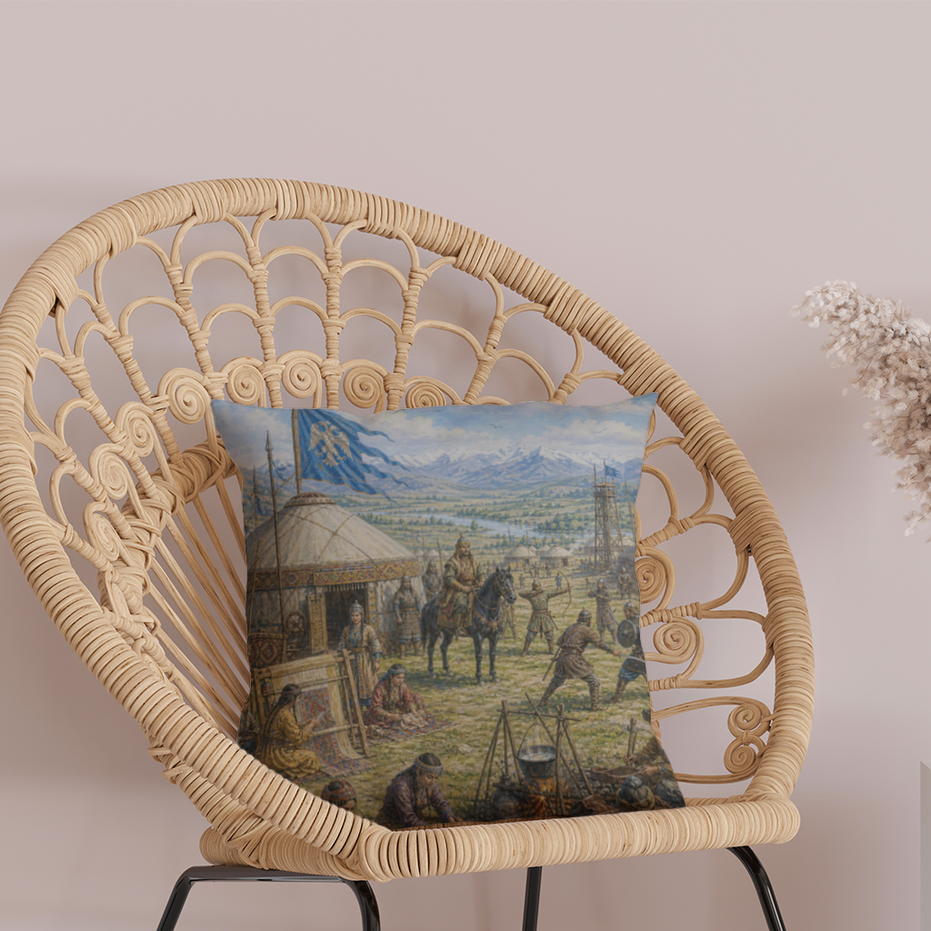 Ancient Steppe Heritage Historic Turkish Camp Scene Art Decorative pillow cover