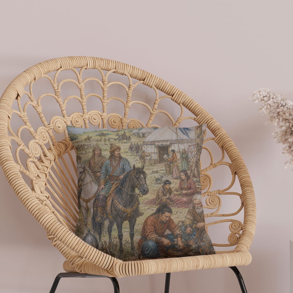 Blacksmiths of the Steppe Ancient Nomadic Camp Art Decorative pillow cover