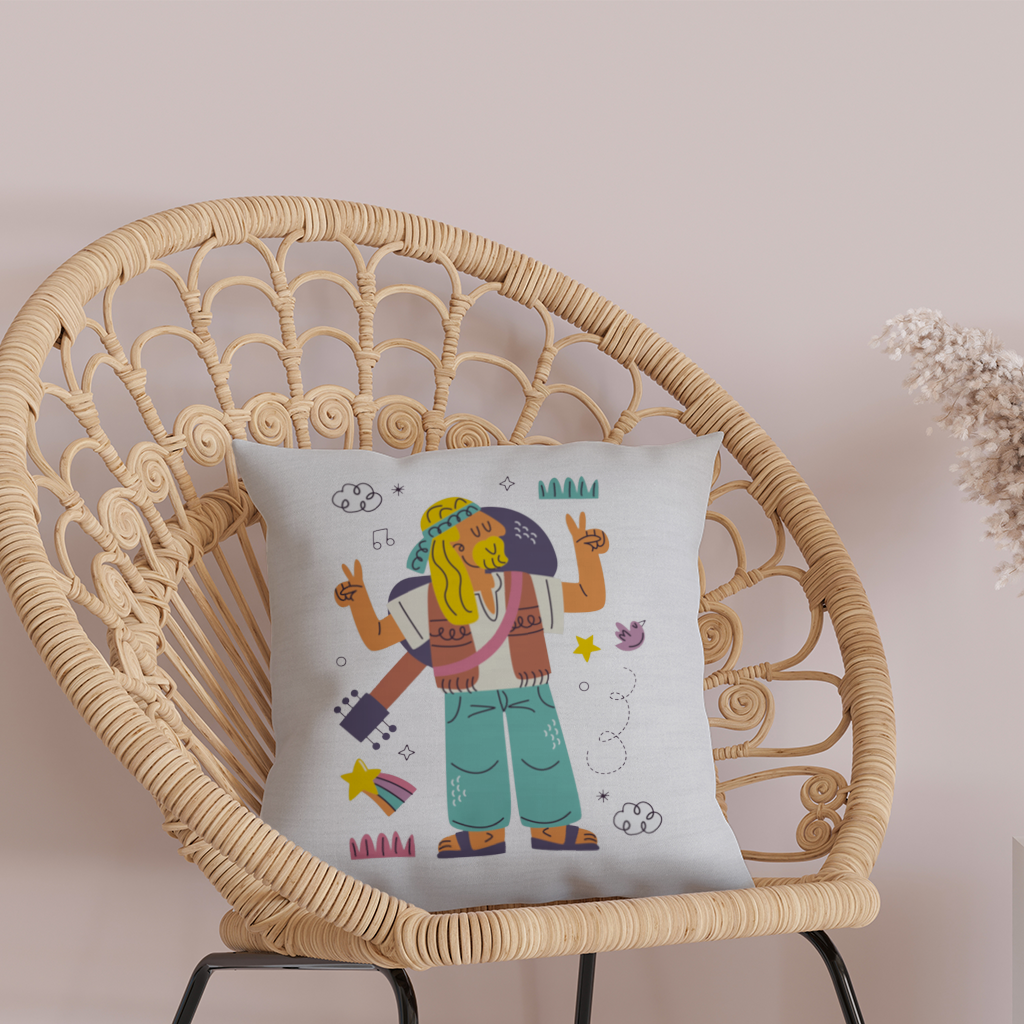 Retro Hippie Character Decorative pillow cover