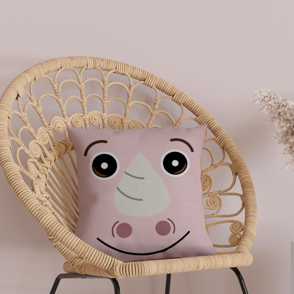 Teddy Bear Pooli-Cute Pink Rhino Gogo Face Decorative pillow cover