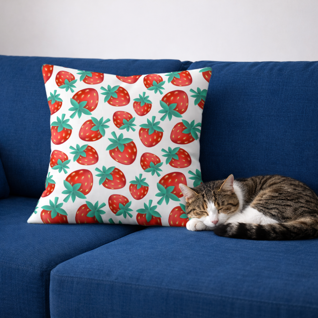 Vibrant Red Strawberry Summer Pattern Decorative pillow cover