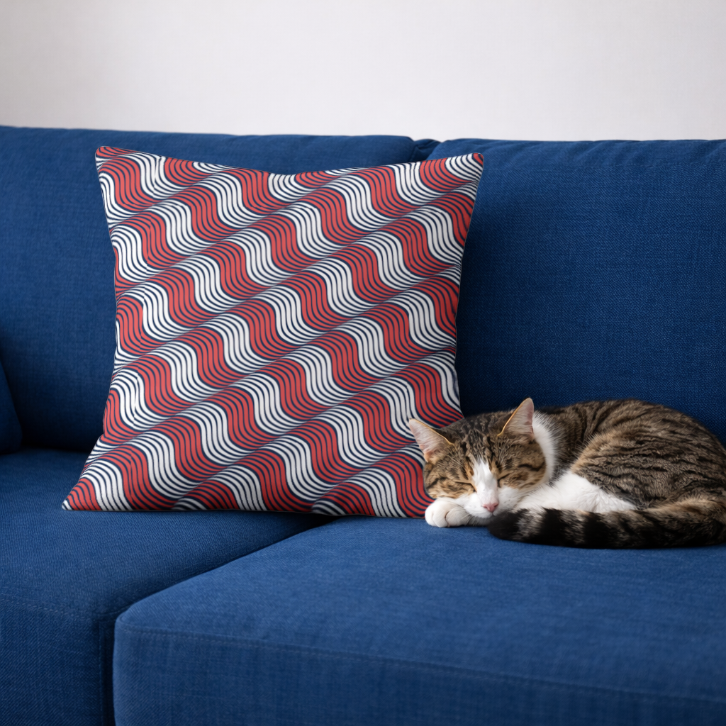 Red and Navy Wavy Line Pattern Decorative pillow cover