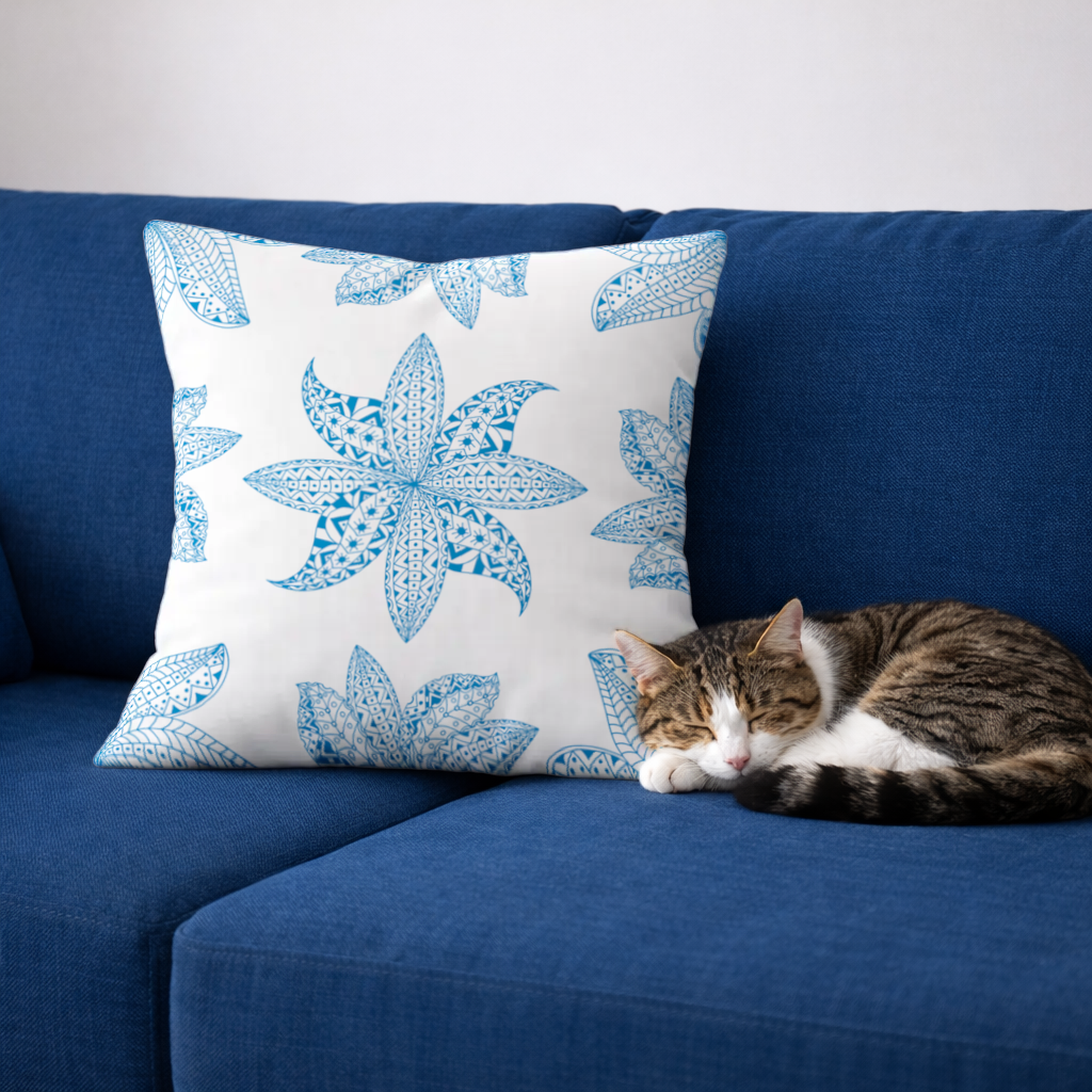 Blue Mandala Floral and Leaf Zentangle Pattern Decorative pillow cover