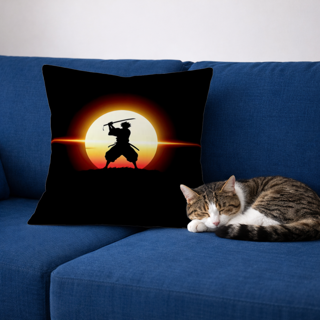Samurai Silhouette Under the Rising Sun Honor and Strength Decorative pillow cover