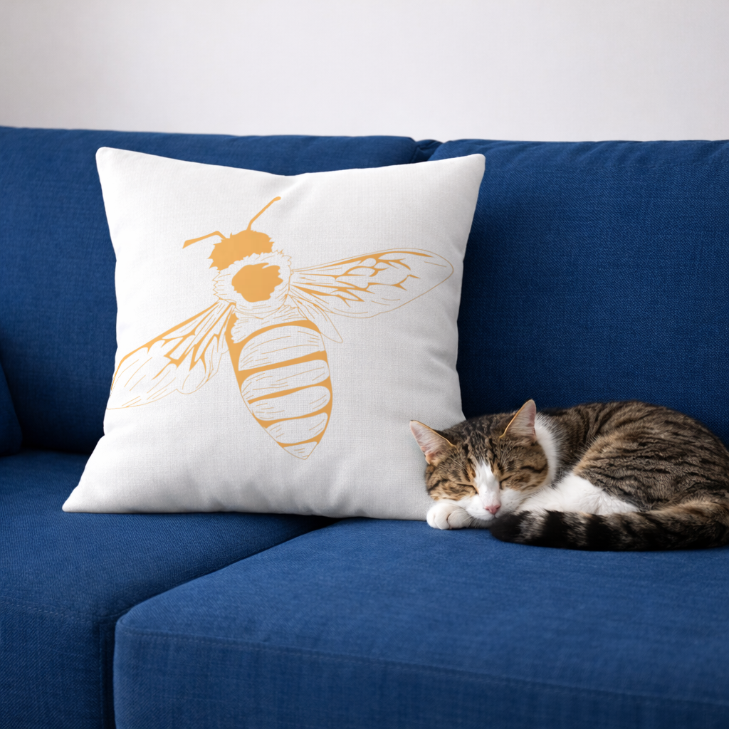 Minimal Orange Bee Illustration Decorative pillow cover