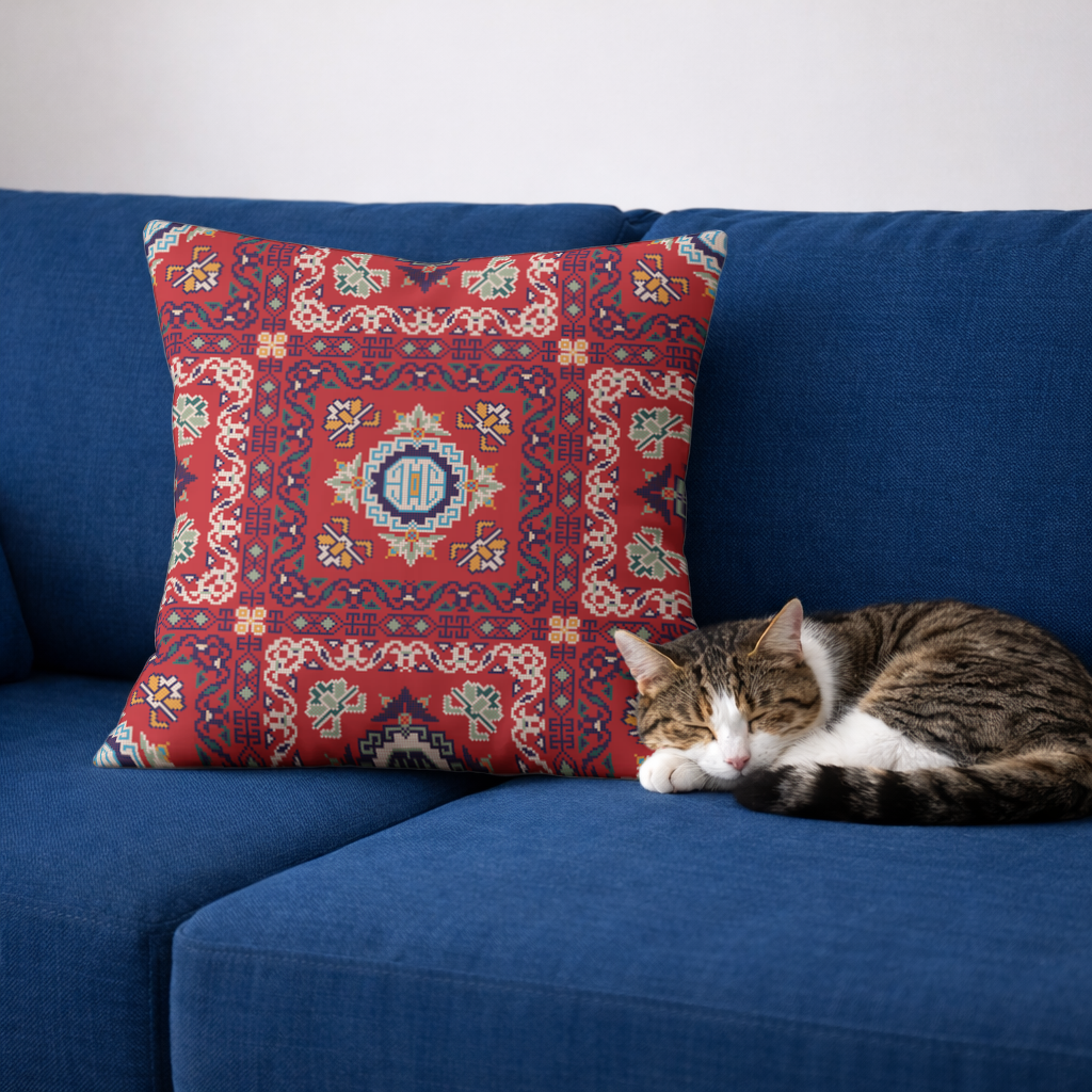 Traditional Kilim Inspired Red Ethnic Geometric Pattern Decorative pillow cover
