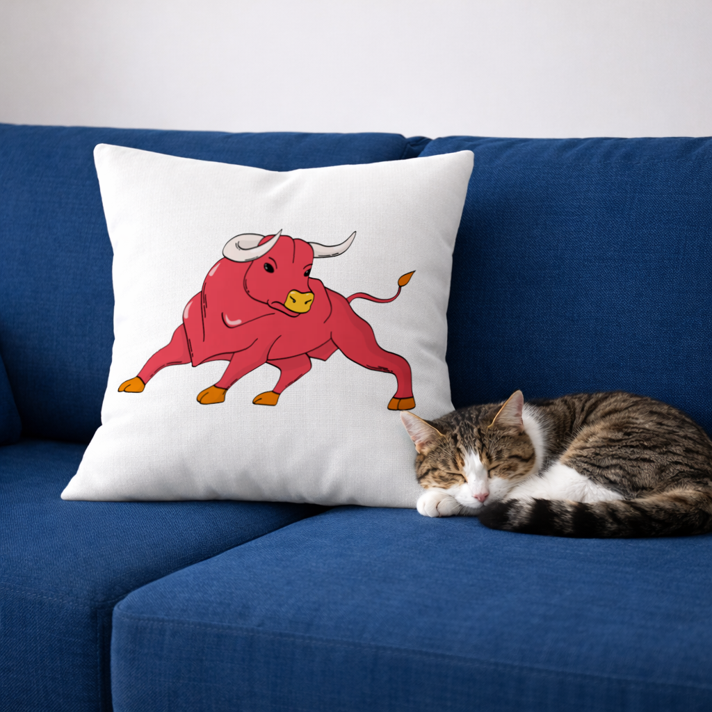 Spanish Red Bull Illustration Inspired by Matador Theme Decorative pillow cover