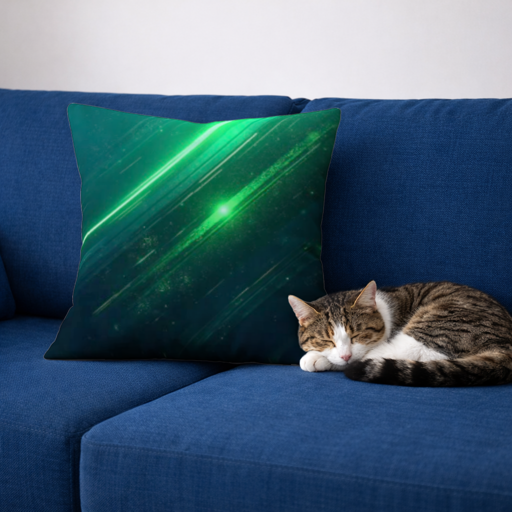Green bright strips on black background. Decorative pillow cover