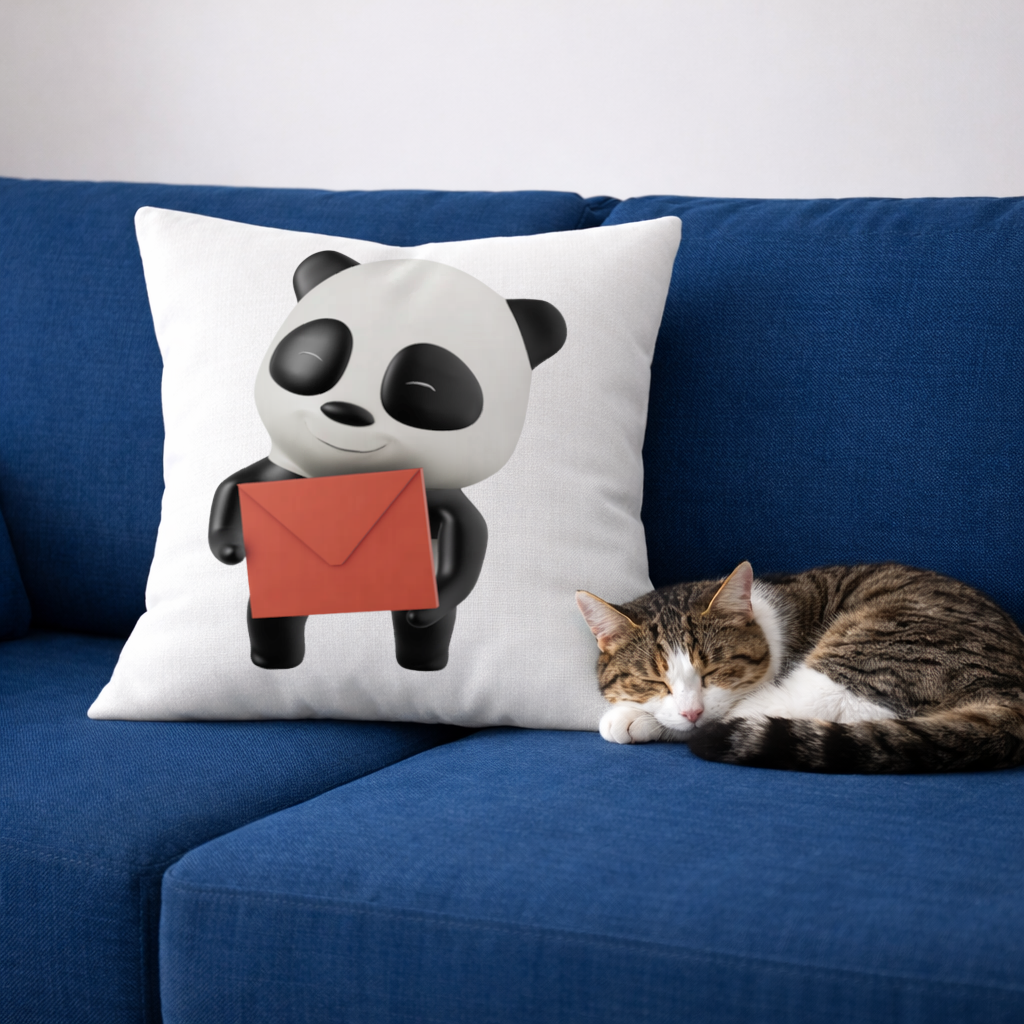 Happy Panda Character Holding Red Envelope Decorative pillow cover