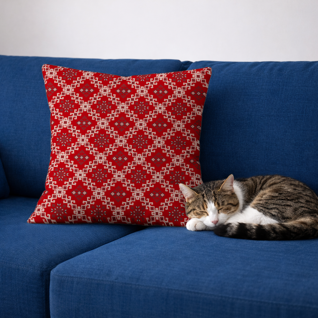 Red Ethnic Embroidery Pattern Decorative pillow cover