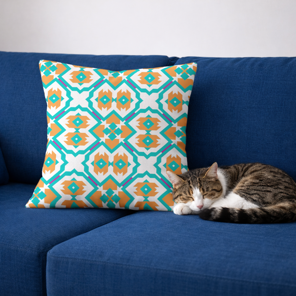 Orange and Turquoise Geometric Pattern Decorative pillow cover