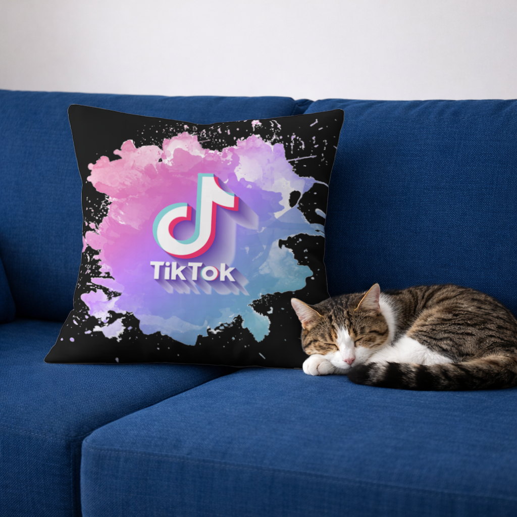 Sulu Boya Efektli TikTok Logosu Dekoratif Kırlent Kılıfı