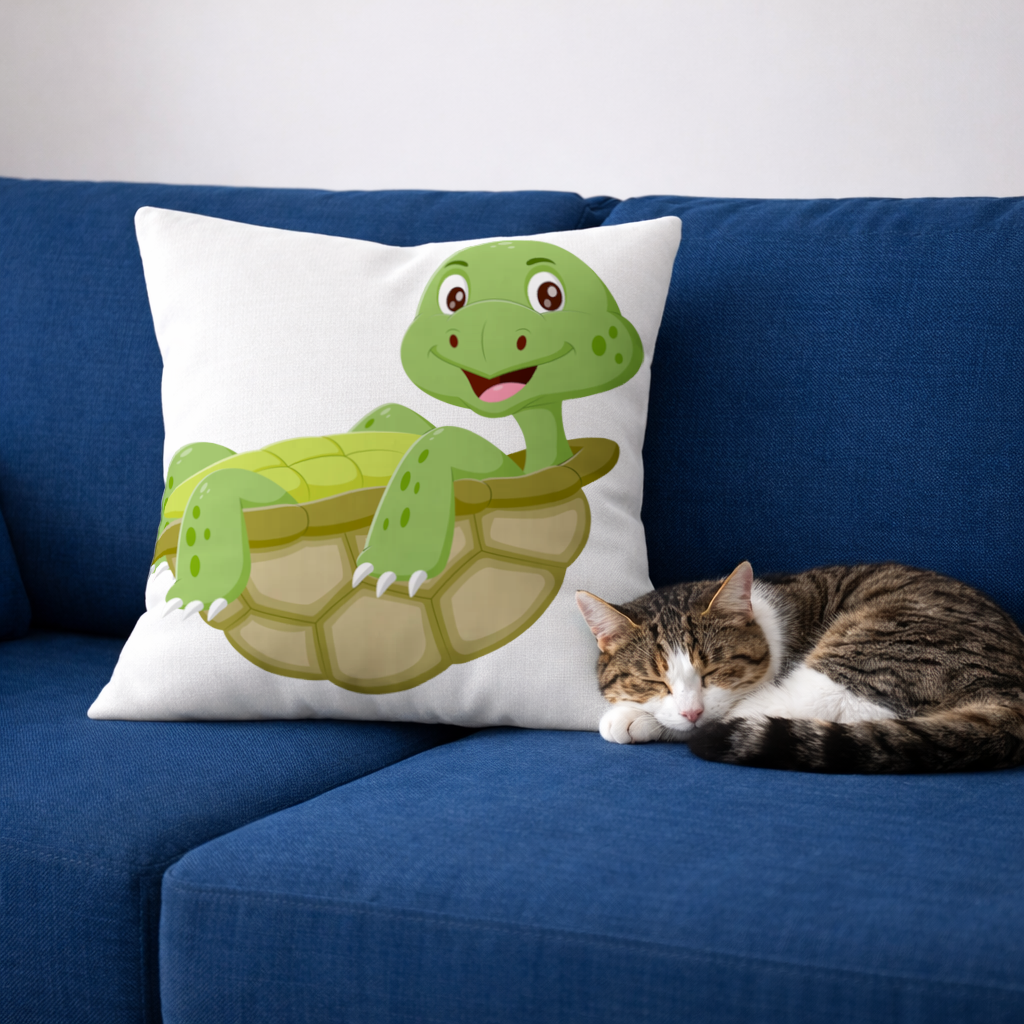 Happy Smiling Green Turtle in Shell Decorative pillow cover
