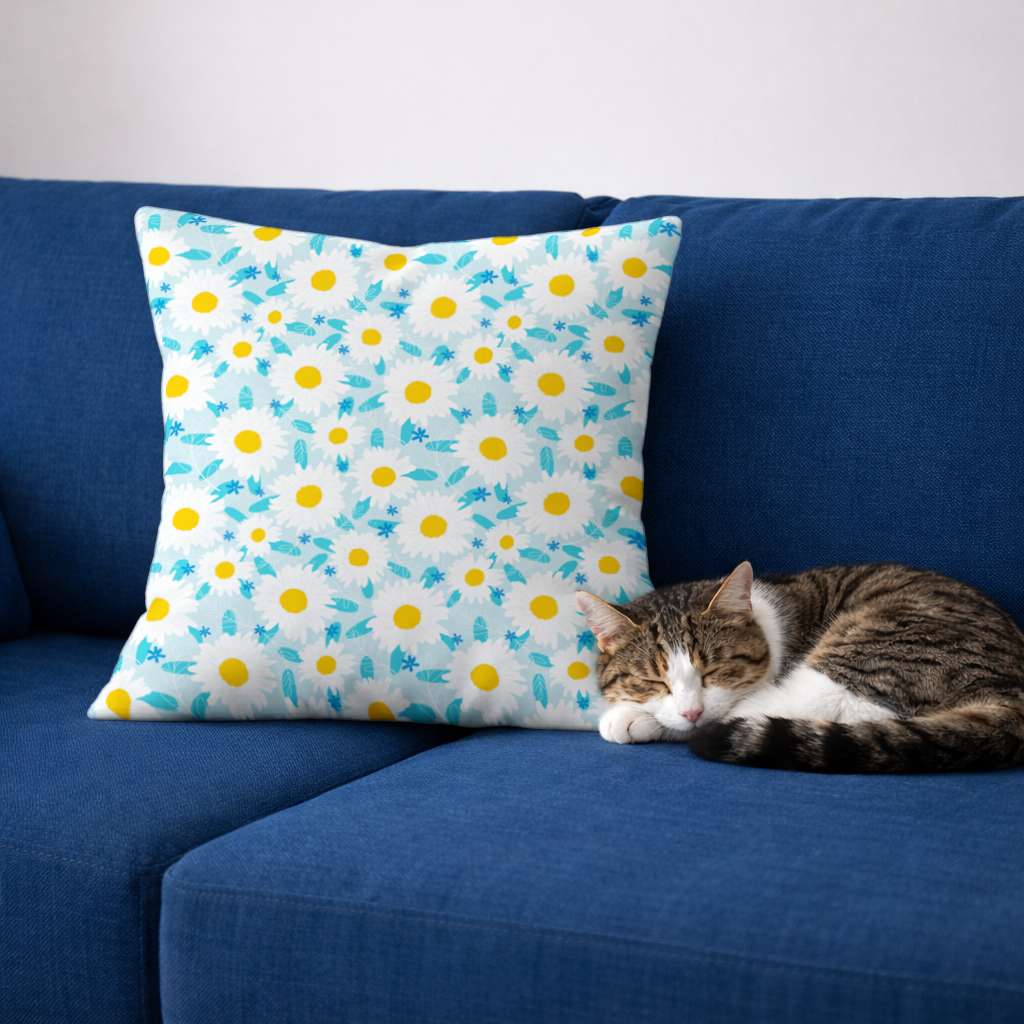Daisy Garden and Turquoise Leaves Pattern Decorative pillow cover
