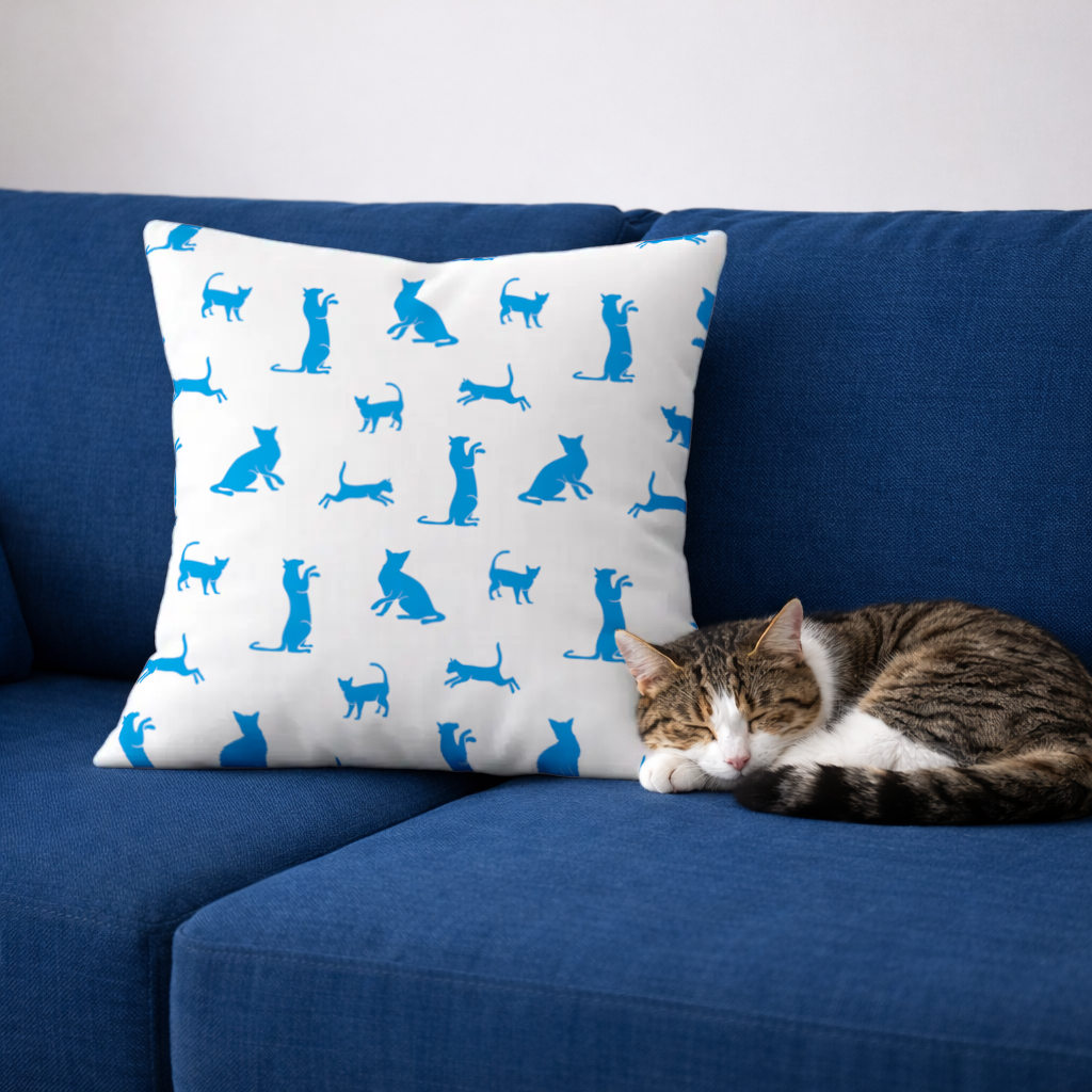 Blue Cat Silhouettes Seamless Pattern Decorative pillow cover