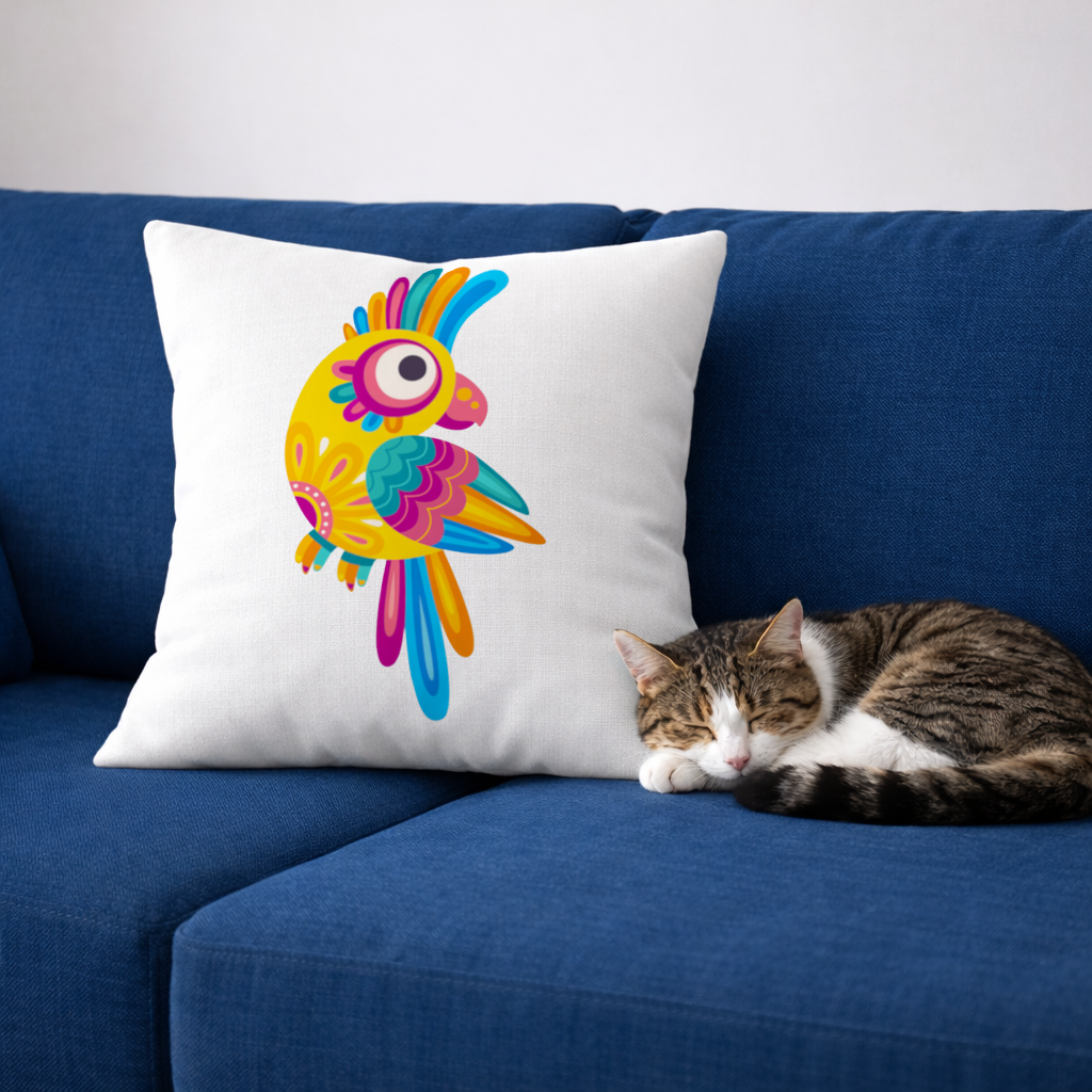 Vibrant Tropical Parrot Folk Decorative pillow cover